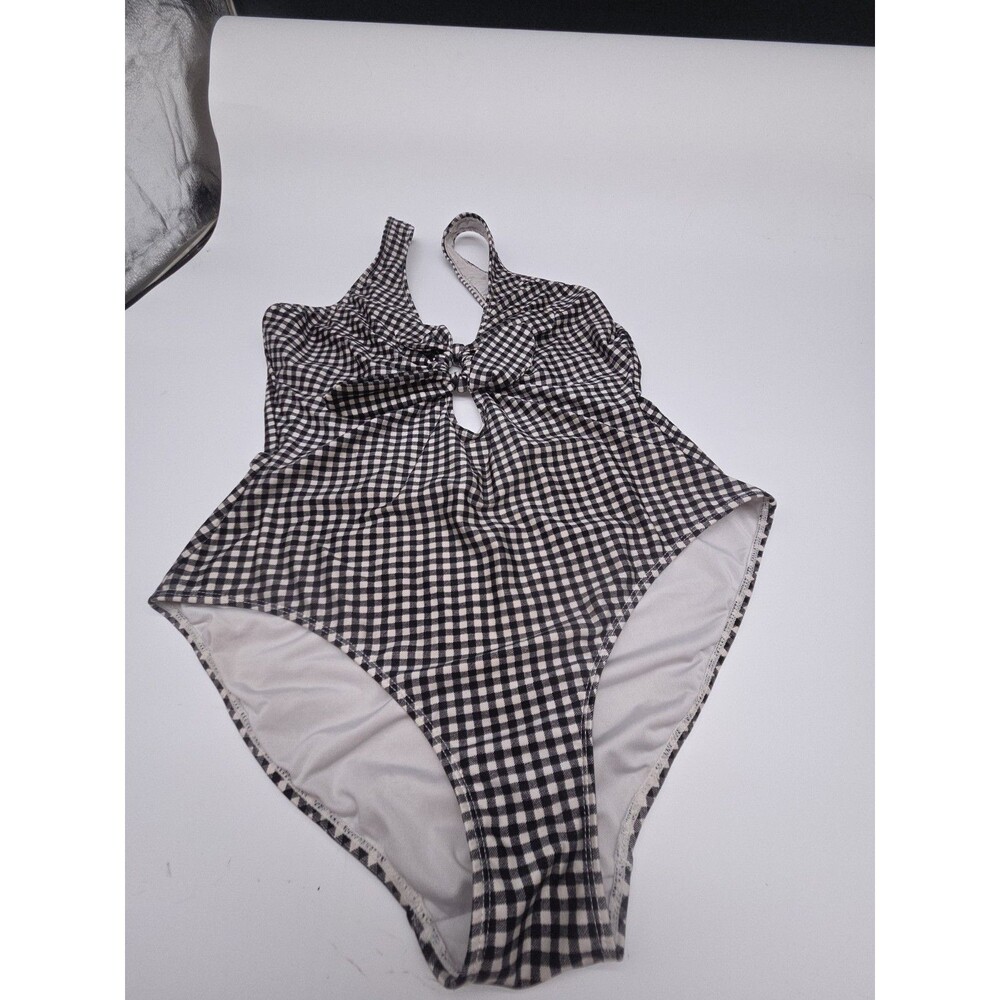 Bongo Size XL Gingham Sexy Bow Backless One Piece Swimsuit Black White Tankini